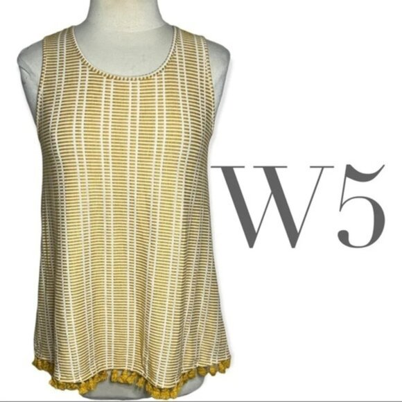 Anthropologie W5 yellow stripe tank top with fringe trim size M - Picture 1 of 6